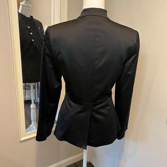 CC Couture Black Satin look Evening Jacket with Rhinestone buttons, Size Medium - Picture 9 of 13